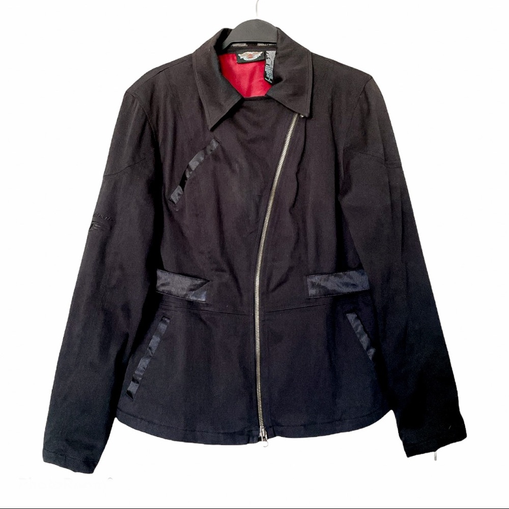 Harley Davidson Zip Up Motorcycle Biker Jacket Black/Red Lining Size Large
